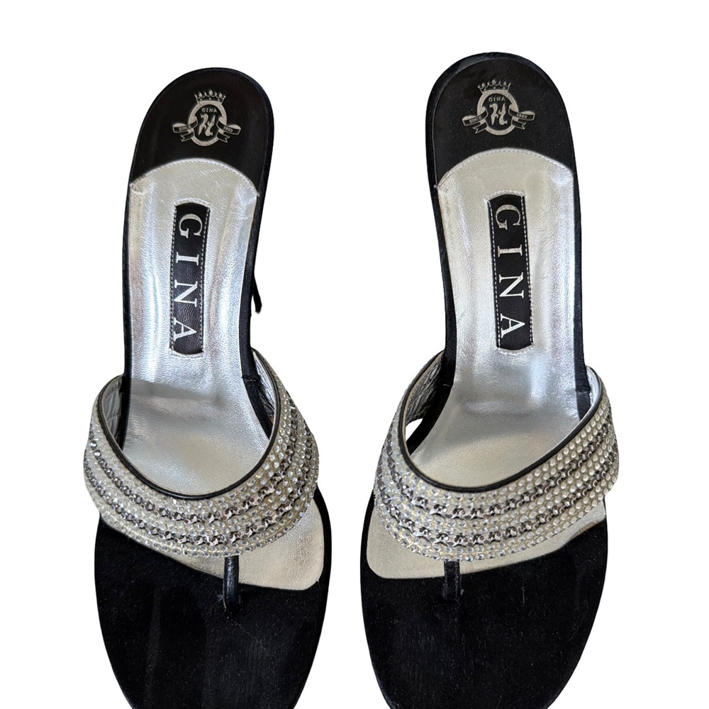 Gina Black and Silver Embellished Mules